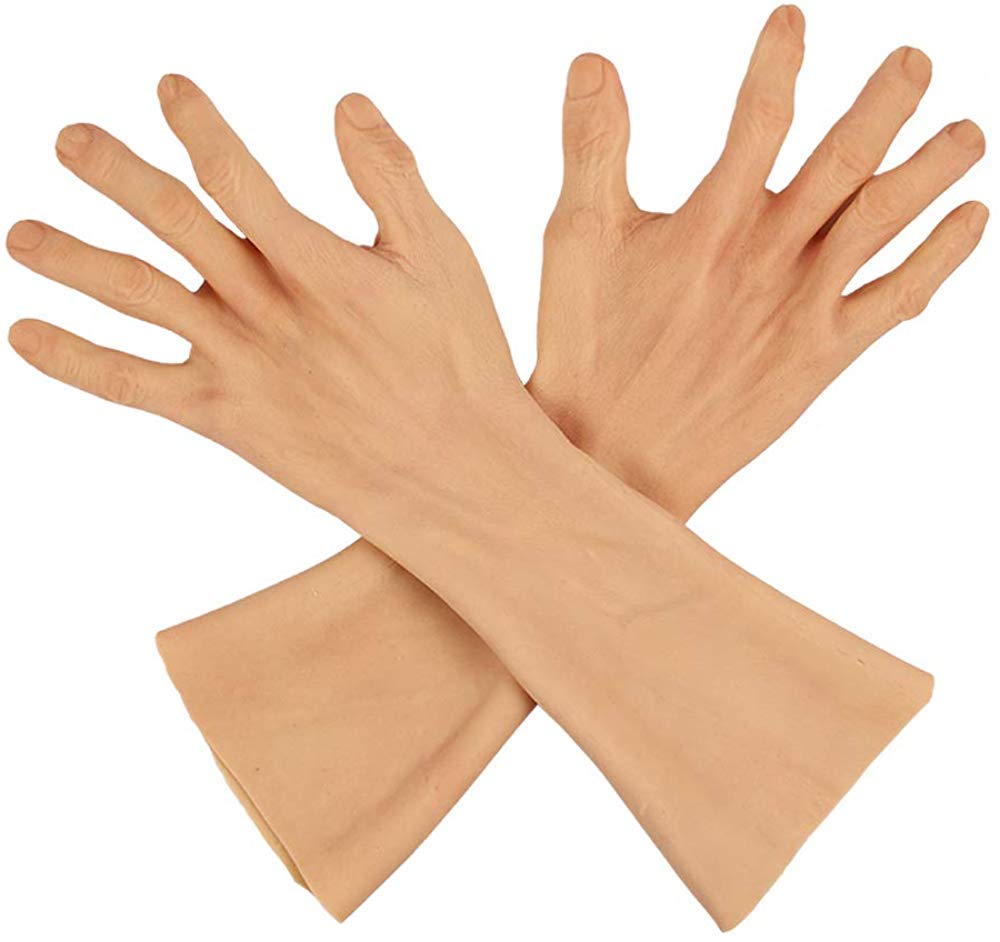 1 Pair Realistic Lifelike Male Silicone Gloves Old Man Prosthesis Hands