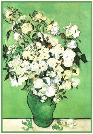 Vase Pink Roses by Vincent Van Gogh Counted Cross Stitch Pattern