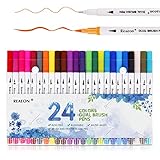 Reaeon Brush Marker Pens Dual Tips, Bullet Journal Fine Point Pen & Calligraphy Markers Set for Adult Coloring Books - 24 Colors Office School and Art Supplies