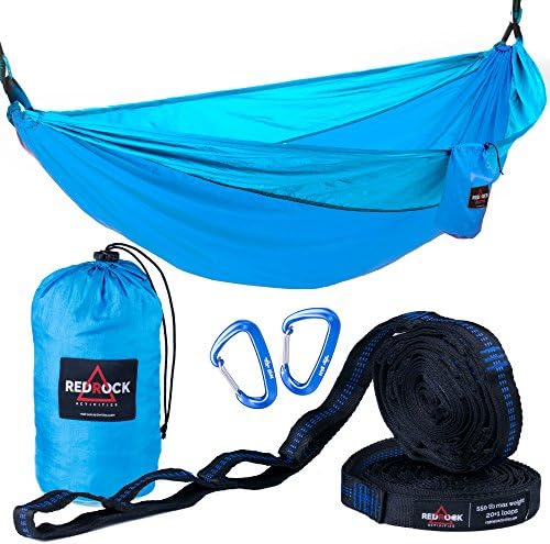 Premium Double Camping Hammock Complete Set - BONUS Adjustable Tree Straps w/ 21 Loops + Aluminum Carabiners - Strong, Lightweight & Portable Nylon Parachute Hammock for Travel, Backpacking, Outdoor