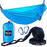 Premium Double Camping Hammock Complete Set - BONUS Adjustable Tree Straps w/ 21 Loops + Aluminum Carabiners - Strong, Lightweight & Portable Nylon Parachute Hammock for Travel, Backpacking, Outdoor