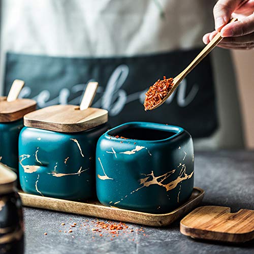 DoDola Ceramics Marble Sugar Bowl with Lid and Spoon Condiment Pots