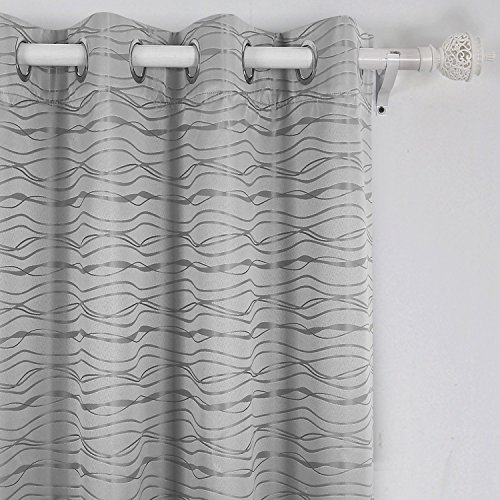 Deconovo Stripe Jacquard Total Blackout Curtians with Triple-pass White Coating Back Layer Thermal Insulated Curtains for Living Room Light Grey 2 Panels 52 X 54 Inch