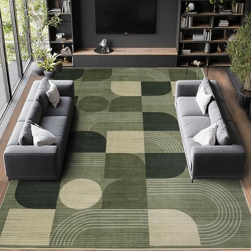 Calinline Luxury Large Area Rugs for Living Room, Modern Geometric Abstract Bedroom Rugs, 200x300cm Green Soft Short Pile Lounge Rug, Non Slip Washable Carpet for Dining, Hallway, Office Home Decor