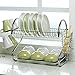 2-Tiers Rustproof Stainless Steel Metal Wire Medium Dish Drainer Drying Rack,Kitchen Plate Chopstick Cup Utensil Organizer Holder With Drip Tray (Stainless Steel, Chrome)