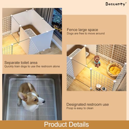 Beauenty Pet Playpen with Toilet Area, Portable Dog Fence for Isolation, Free Combination Pet Play Fence for Indoor and Outdoor, Easy to Assemble, White (127 * 75 * 47cm)