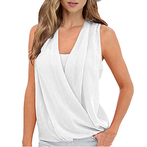 Click Here to See More Images NREALY Womens Solid Chiffon Sleeveless Vest Top Blouse Casual Tank Loose Tops T-Shirt