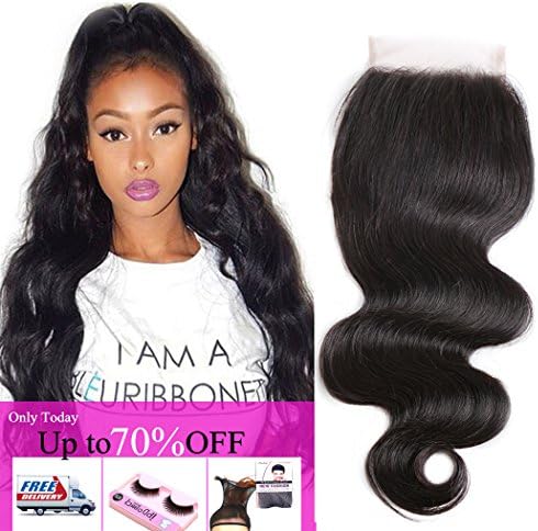 12" Free Part Brazilian Hair Body Wave Lace Closure Top 8A Wet and Wavy Unprocessed Virgin Brazilian Human Hair Lace Front Closure Pieces 4x4inch Natural Black Colour