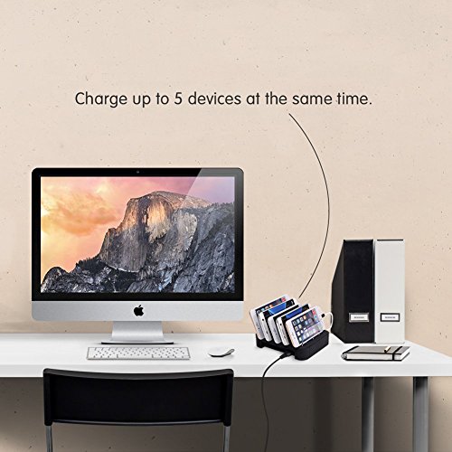 Univeral Detachable 5-Port USB Charging Station with Removable Baffles Organizer for Virtually All Other USB Enabled Devices