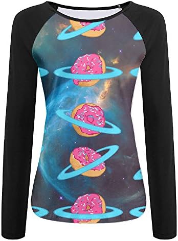 Sugar Rings Of Saturn Women's Round Neck Raglan Sleeve Long T-Shirt Blouse Tops Casual Teen Girls Tees L