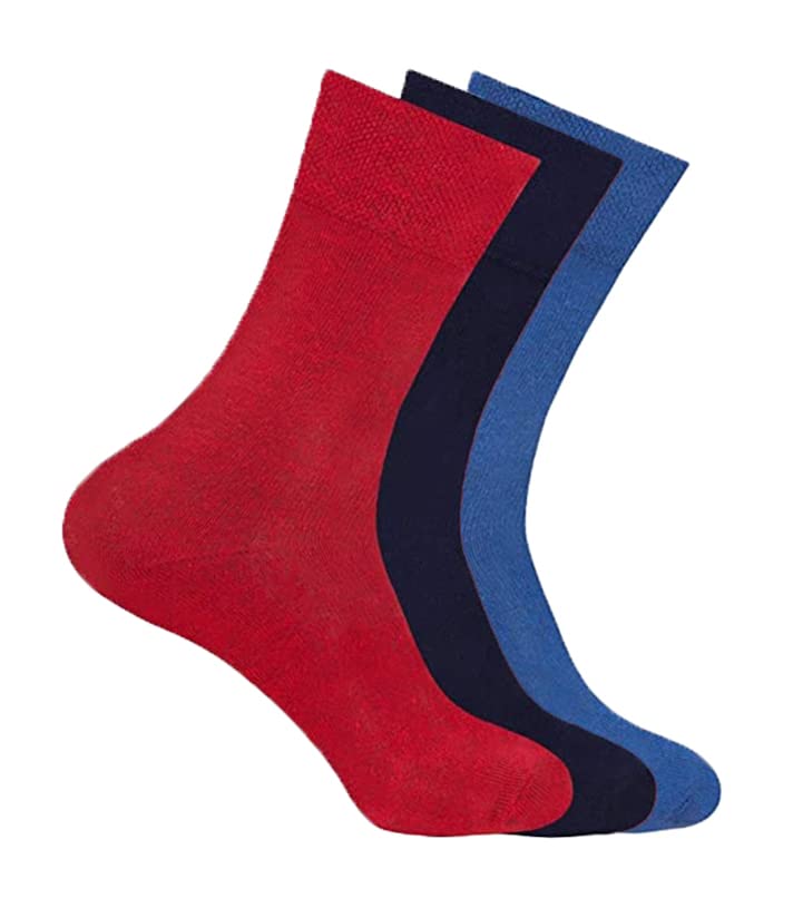 ZRWASKA® Women's Diabetic Socks Oedema friendly Wide Honey Comb top soft cuff Ankle Non-Elastic for Swollen feet Legs Non-Binding Circulatory Sock 3 Pack Size 4-7 (Red/Black/Blue (3 Pairs))