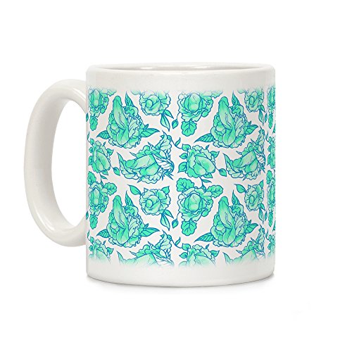 LookHUMAN Floral Penis Teal White 11 Ounce Ceramic Coffee Mug