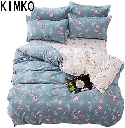 Kimko Soft Flamingo Bedding Set- Kids Grey Flamingo Duvet Cover Set -4Pcs -1 Duvet Cover Set + 1 Bed Sheet + 2 Pillowcases No Fillings