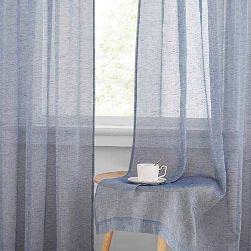 RYB HOME Extra Long Sheer Curtains 108 inches, Faux Linen Curtains