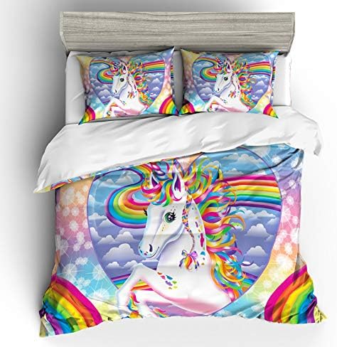 Duvet Cover Sets Duvet Cover Twin XL, 3D Unicorn Cartoon Flower Unicorn bedding Set kids Dream Stories Bedding Bedclothes 100% Microfiber,unicorn5,US~QUEEN