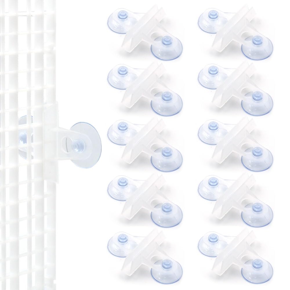 LINLAN Aquarium 10 Pieces Divider Suction Cup Clips, Glass Fixing Clips, Plastic Mesh Board Isolation Holders for Fish Tank (White-Translucent)