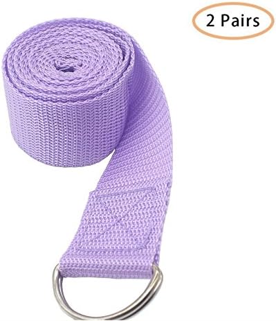 YL trd 2 Set of Adjustable Exercises Yoga Straps with Metal D-Ring Buckle for Stretching Exercise(Light purple)
