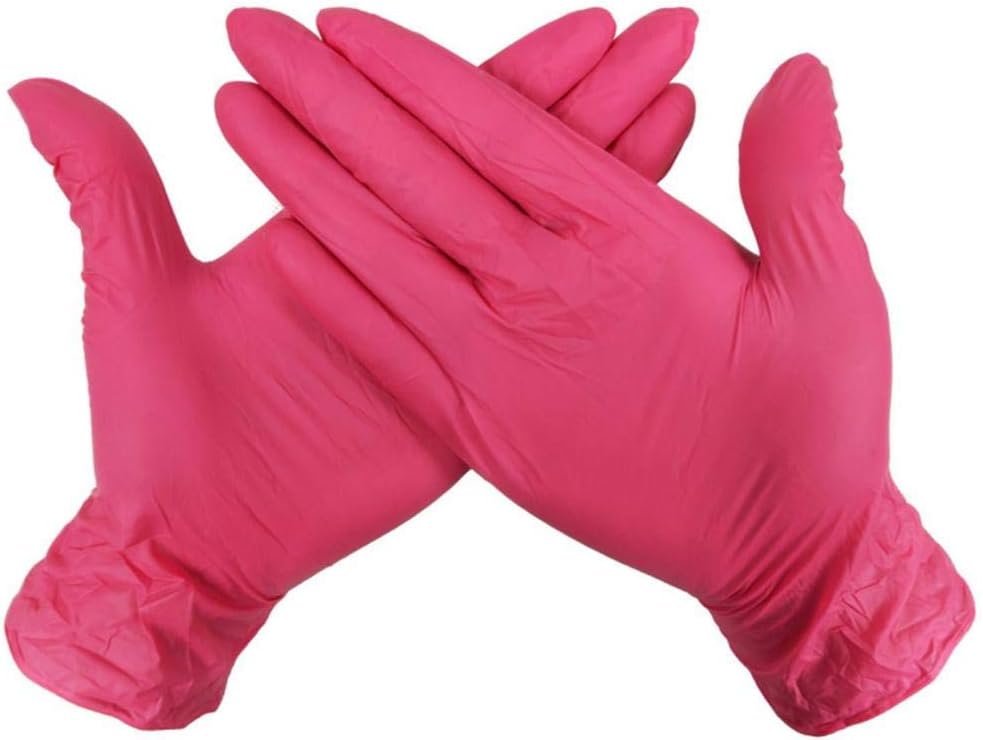 100 Pcs Nitrile Disposable Gloves Powder Free Rubber Latex Free Medical Exam Gloves Non Sterile Ambidextrous Comfortable Industrial Pink Rubber Gloves for Dishwashing,Cleaning, Cooking L