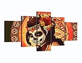 HD Printed Day of the Dead Face Group Painting on Canvas Posters and Prints Pictures Wall Art for Living Room Modern Home Decor Gallery-wrapped Canvas Art 5 Piece Set Framed (60''W x 32''H)