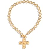 ZMANYIJEW Big Cross Necklace Chunky Statement Gold Cross Pendant Necklace Bold Hammered Cross Necklace Thick OT Buckle Chain Chunky Gold Statement Cross Pendant Necklace