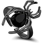 Spider Rings for Women Men Vintage Gothic Black Gem Knuckle Ring Adjustable Open Couple Rings Halloween Party Favors