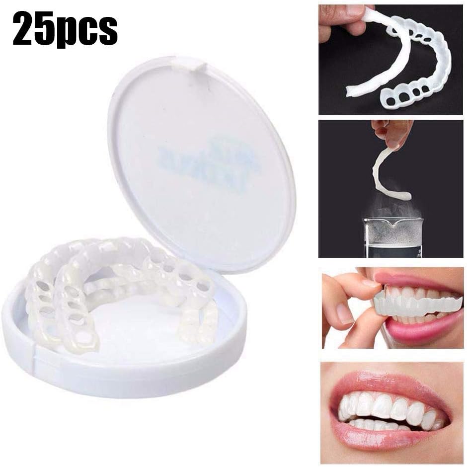 JJHZ 25Pcs Teeth Whitening Man Woman Instant Perfect Smile Clip on Veneers Easy To Use Instant Natural Care Oral Snap on Smile (For Top Teeth)