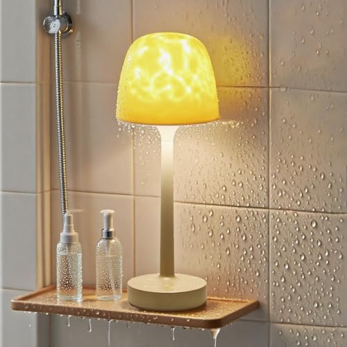 Relaxing Shower Lamp - Waterproof Bathroom Light with 16 Color Ocean Wave Projector, 6000mAh Rechargeable Shower Light with Remote & Touch Control, Cordless Lamp for Bathroom Shower Bathtub