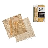 BambooWorx- Sushi Making Kit - 2 sushi rolling mats, (Green + Natural) 1 rice paddle, 1 rice spreader, sushi rolling kit, all Natural bamboo sushi mats and utensils