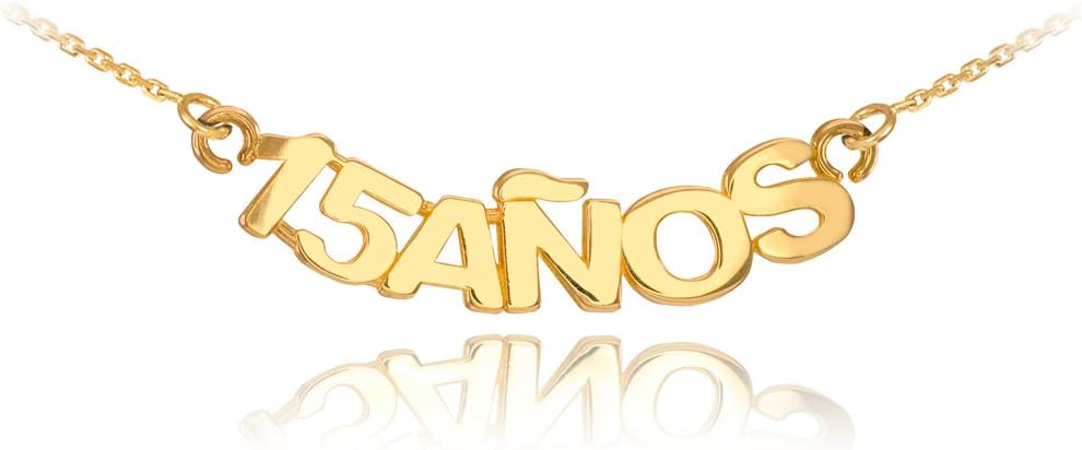 14K Yellow Gold Quinceanera 15 Anos Pendant Necklace