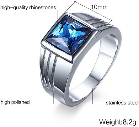 Suohuan Jewelry Mens Fashion Stainless Steel Gold Plated Blue Created Gemstone & Cubic Zirconia Signet Ring Band for Engagement Promise Wedding Size 9