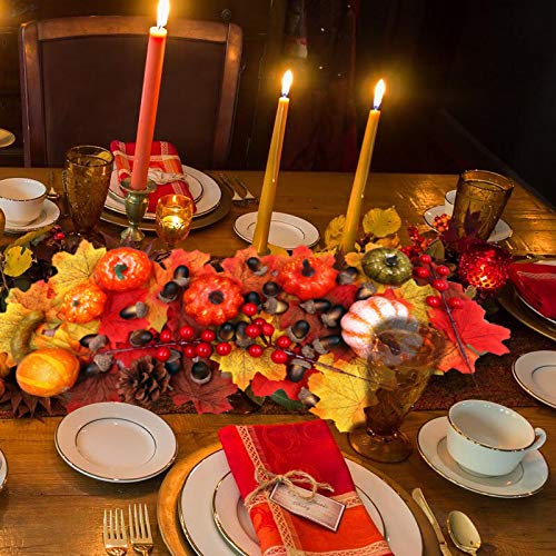 HiGift Artificial Autumn Gourds, 10 Mini Pumpkins, 5 Berries, 50 Leaves, 30 Acorns and 5 Pine Cones Fall Decorating Kit Thanksgiving Halloween Party Decor Wedding Fall Centerpieces DIY Craft Wreath - Thumbnail 3