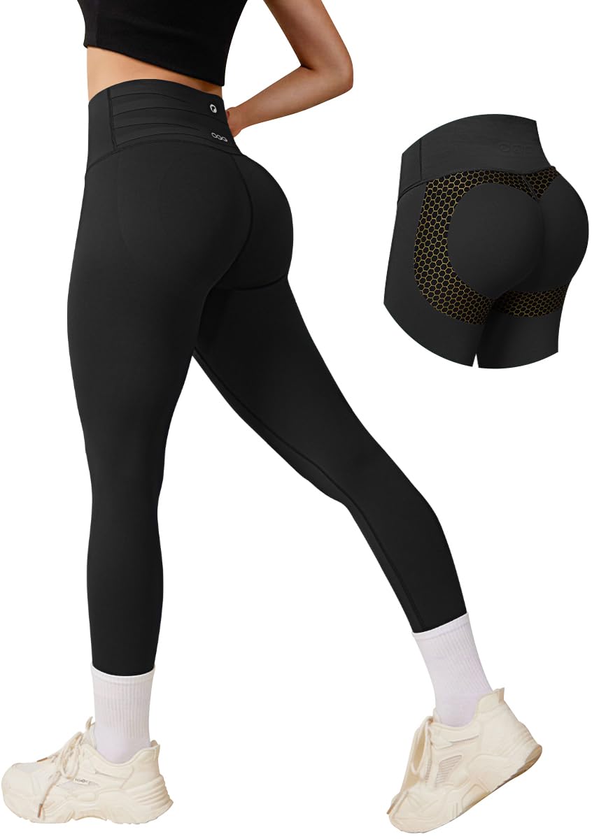 Photo 1 of ** dirty / used**OQQ Women Yoga Leggings High Waisted Tummy Control Butt Lifting Gym Workout No Front Seam Leggings Black size m 