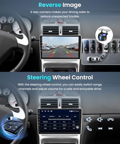 4G+64G Car Radio for Peugeot 307/307CC/307SW 2002-2013 9 Inch Android Radio with Carplay Wireless Android Auto Mirror Link GPS Navi Bluetooth WiFi/FM/RDS/EQ/SWC/USB Steering Wheel Controls Rear View Camera