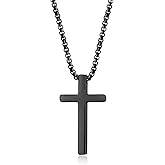Rockyu Black Stainless Steel Cross Pendant Necklace for Men Classic Christian Religious Jewelry Simple Faith Chain Gift for Him