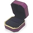 AVESON Luxury Ring Box, Square Velvet Wedding Ring Case Jewelry Gift Box with LED Light for Proposal Engagement Wedding, Purple