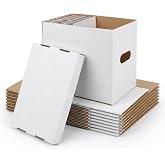 CRUGLA Comic Book Storage Boxes Set of 7, Cardboard Box with Lids | 12.6x11.4x8 inch White Comic Book Boxes with Handles and Double-bottom Base for Comics, Novels, Magazine, Collectibles