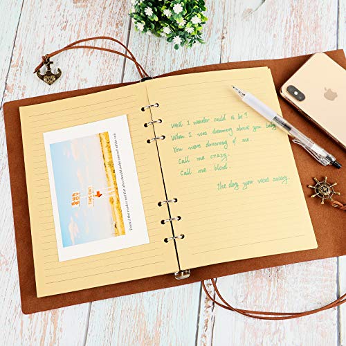 Leather Journal, Refillable Notebook Vintage Spiral Bound Notepad Diary Travel Journal to Write in for Women Men with Lined Pages 3 bags and 5 Dividers (5” x7.3”, Red)