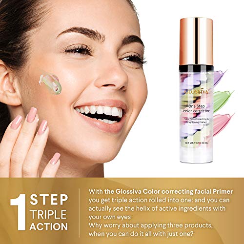Glossiva Makeup Primer One Step Color Corrector, Skin Tone Correcting