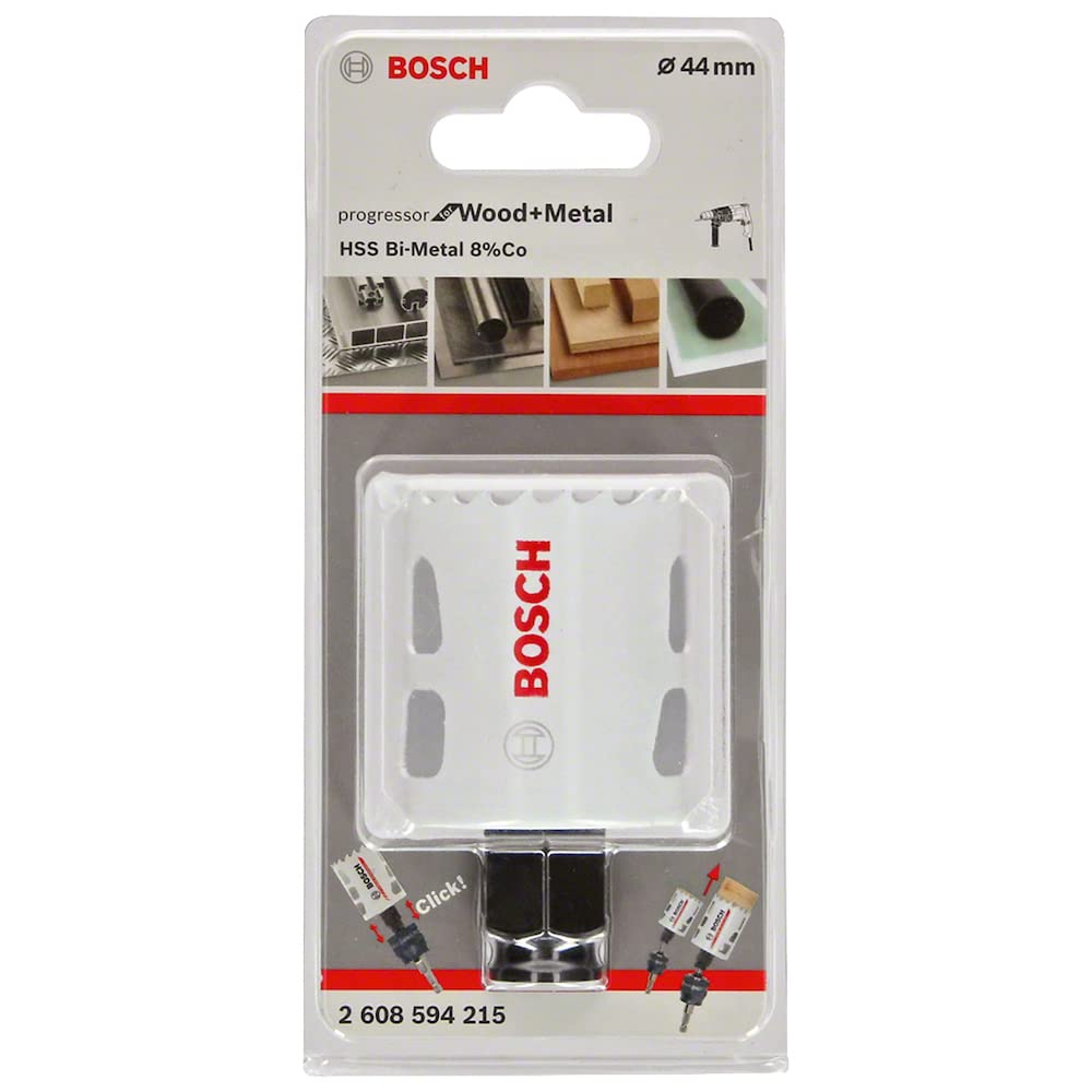BOSCH Bi-Metal Hole Saw (for Wood and Metals, 8% Cobalt Alloy, Progressive Tooth Design, Ø 44 mm, Accessory Drills)