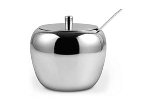 Stainless Steel Apple Sugar Bowl Seasoning Jar Condiment Pot Spice Container Canister Cruet with Lid and Spoon