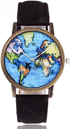 Women Analog Quartz Watch,ODGear Ladies Cheap Wrist Watch Global Travel Map NW33 (Black)