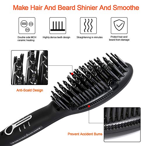 Beard Straightener Brush for Men - 2019 Quick Beard Styler Comb Ionic Electric Beard Straightening Heat Brush For Home & Travel