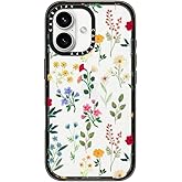 CASETiFY Impact Case for iPhone 16 [Slim / 8.2 ft. 4X Military Grade Drop Protection/Wireless Charging Compatible] - Spring Botanicals 2 - Clear Black