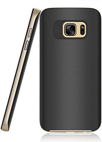 Galaxy S7 Edge Case, OPAI Premium PU Leather Bumper Cover [Carbon Fiber Black] Leather Bound Bumper Cover for Samsung Galaxy S7 Edge (2016) -Gold