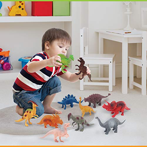 24 Most-Realistic Looking Dinosaur Toys - 12 Jumbo Plus 12 Small Toy Dinosaur Plastic Figures for Kids - Dinosaurs Gifts for Boys and Girls with Gift Box and a Large Storage Bag Bonus - Thumbnail 5
