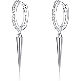 SLUYNZ Sterling Silver Spike Earrings Hoop for Women Teens Geometric Huggie Hoop Earrings Drop Punk Earrings Minimalist Huggie