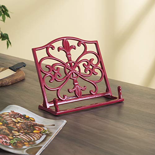 Home Basics Cast Iron Fleur De Lis Cookbook Stand, Red - //medicalbooks.filipinodoctors.org