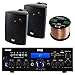 Pyle PDA6BU Amplifier Receiver Stereo, Bluetooth, FM Radio, USB Flash Reader, Aux input LCD Display, 200 Watt With Dual LU43PB Indoor/Outdoor Speakers Bundle With Enrock 50ft 16g Speaker Wirethumb 1