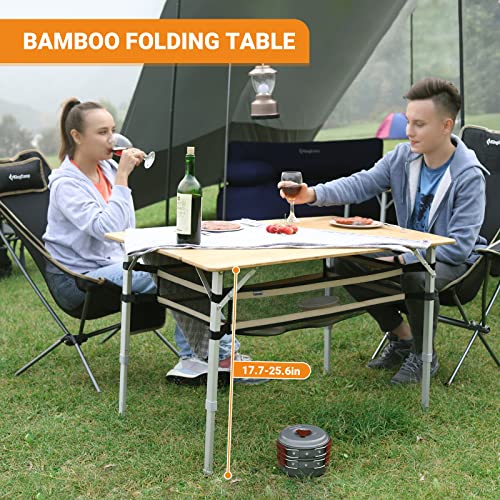 KingCamp Bamboo Folding Table Lightweight Camping Table with Storage