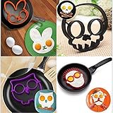 Silicone Fried Egg and Pancake Mold (4sets)--Cute Owl/White Rabbit /skull/the Guy with Glasses Patterns shaper Omelette maker,Egg Cake Ring ,Bakeware Accessories Kitchen Tools